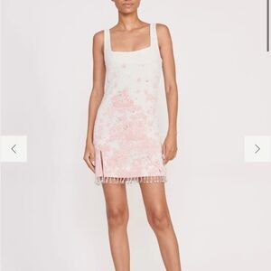 STAUD Le Sable White and Pink Cherry Blossom beaded Mini Dress. Worn Once